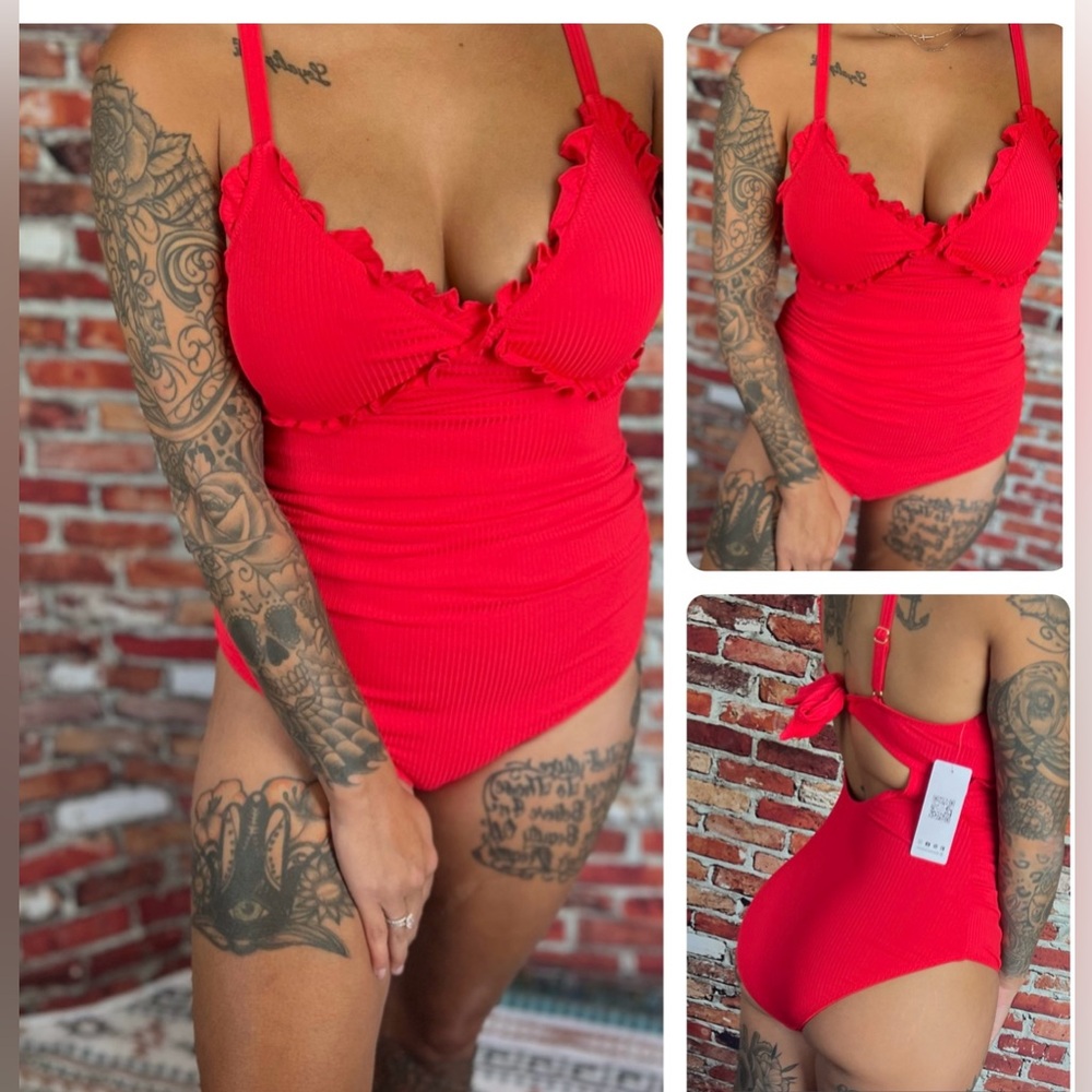 One piece red swim